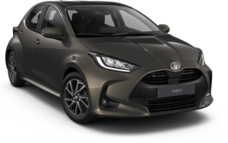 Toyota Yaris in einer schrägen Vorderansicht zur Darstellung der Farbe Manganbronze Metallic.